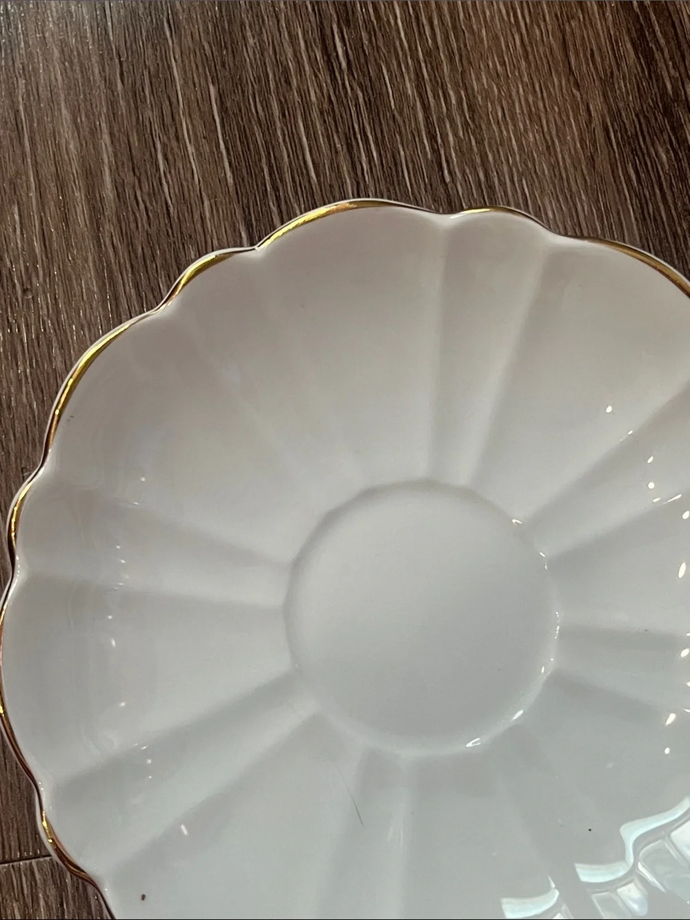 Vintage Victoria C&E Scalloped White Porcelain Saucer with Gold Rim